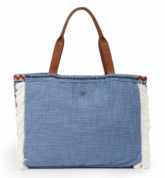 Sam Edelman Bolso tote con ribete de formas geométricas vibrantes de mezclilla con forma geométrica