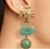 Auténticos pendientes Tory Burch Roxanne de doble gota de latón dorado / azure verde