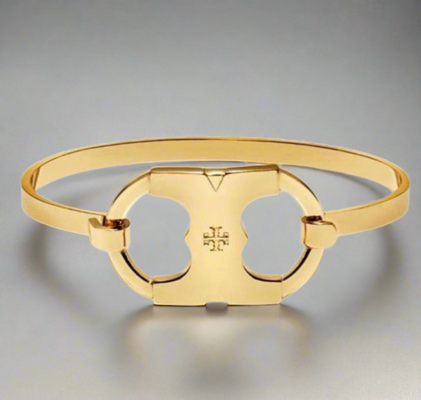 Auténtica pulsera de latón brillante Tory Burch Gold Gemini Link ID