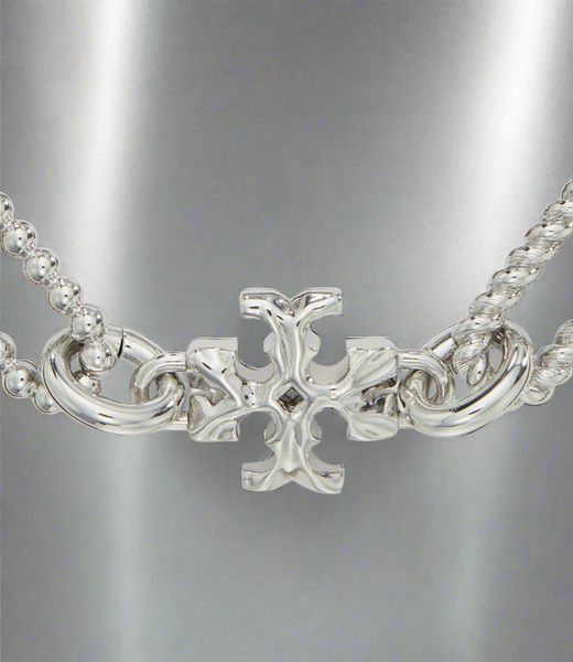 Tory Burch Roxanne Bracelet Rope Chain Double-T Shiny Silver Plated