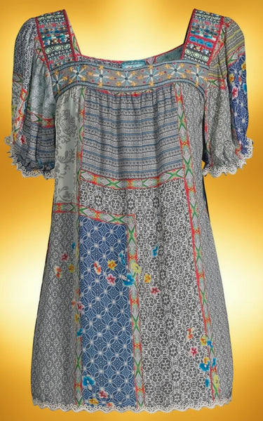 Johnny Was Kichica Padme Blouse in Multicolor Floral Print Tunic Tope Size Large