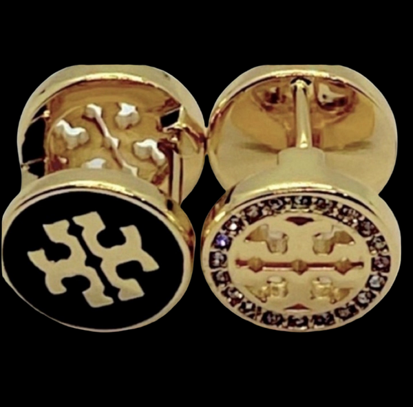 Auténticos pendientes reversibles de cristal Tory Burch de doble cara en negro y oro
