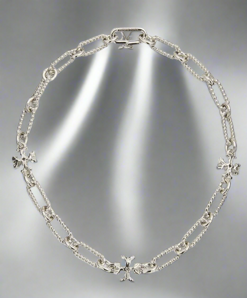 Tory Burch Roxanne Double-T Rope Chain Short Necklace Shiny Silver Plated