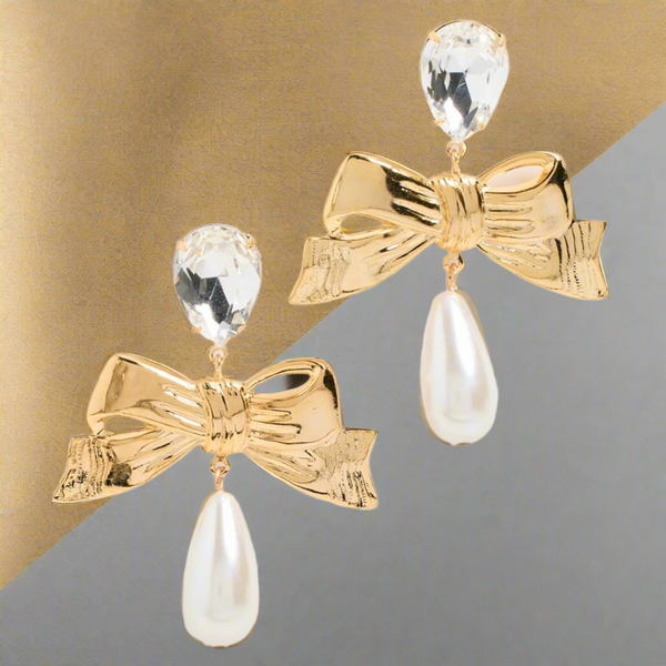 LELET NY Stella Pearl Gold, Crystal And Teardrop Pearl Drop Earrings
