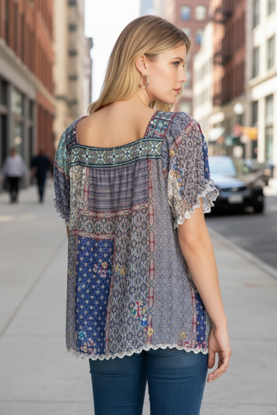 Johnny Was Kichica Padme Blouse in Multicolor Floral Print Tunic Tope Size Large