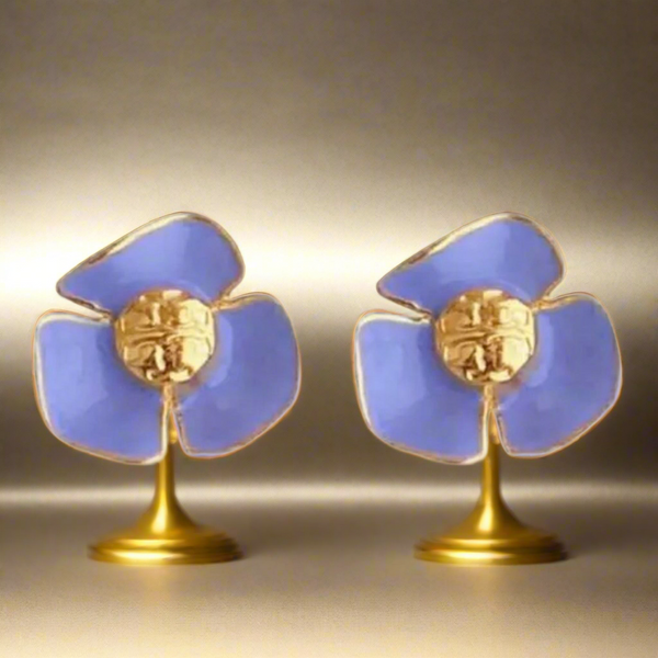 Pendientes auténticos con logotipo de flor de oro lila de Tory Burch