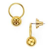 Auténticos pendientes colgantes de oro con cuentas y logotipo de Tory Burch