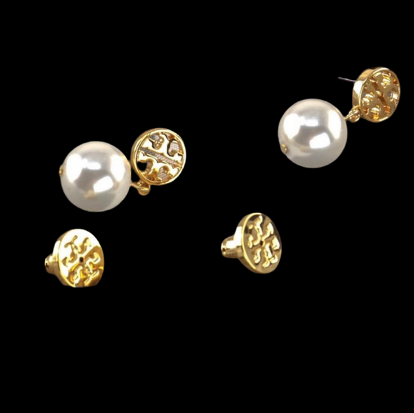 Pendientes colgantes de perlas con logotipo auténtico de Tory Burch