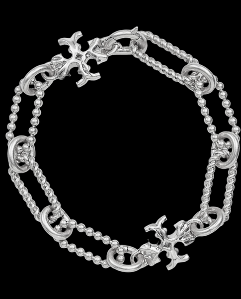 Tory Burch Roxanne Bracelet Rope Chain Double-T Shiny Silver Plated
