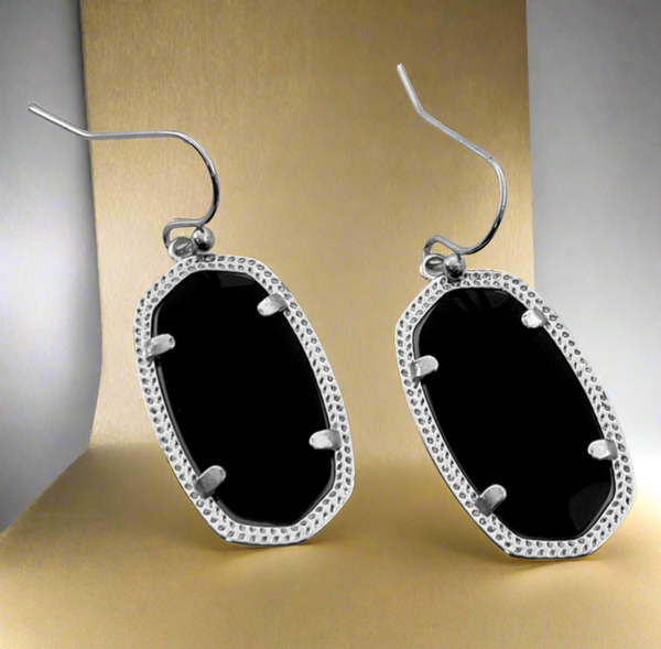 Kendra Scott Dani Silver Rhodium And Black Opaque Glass Earrings