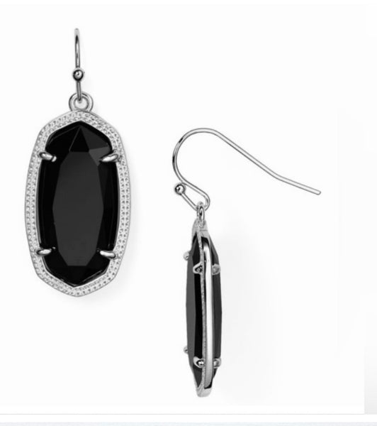 Kendra Scott Dani Silver Rhodium And Black Opaque Glass Earrings
