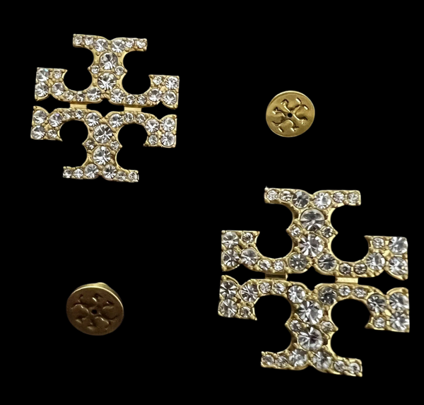 Tory Burch Kira Stud Earrings Crystal Pave T Logo Gold