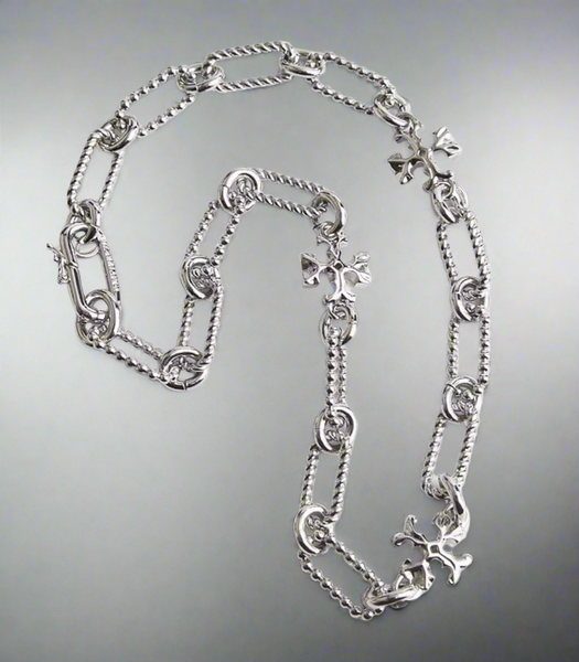 Tory Burch Roxanne Double-T Rope Chain Short Necklace Shiny Silver Plated