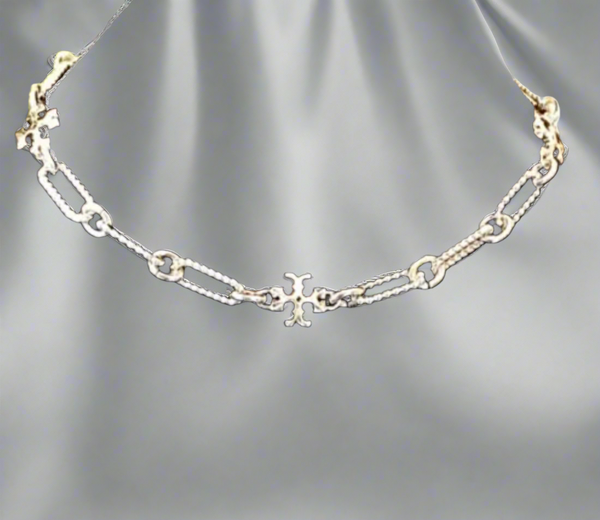 Tory Burch Roxanne Double-T Rope Chain Short Necklace Shiny Silver Plated