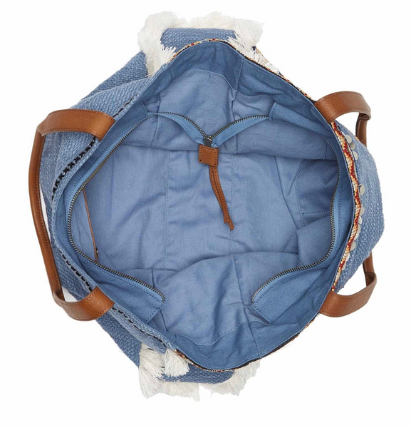 Sam Edelman Bolso tote con ribete de formas geométricas vibrantes de mezclilla con forma geométrica