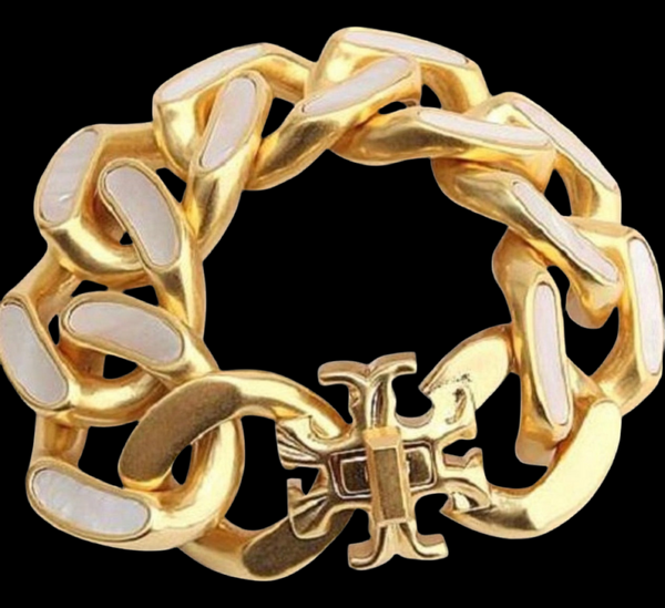 Tory Burch Roxanne Bracelet Chunky Inlay Gold and Mother of Pearl