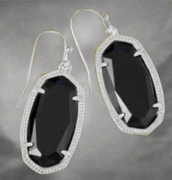 Kendra Scott Dani Silver Rhodium And Black Opaque Glass Earrings