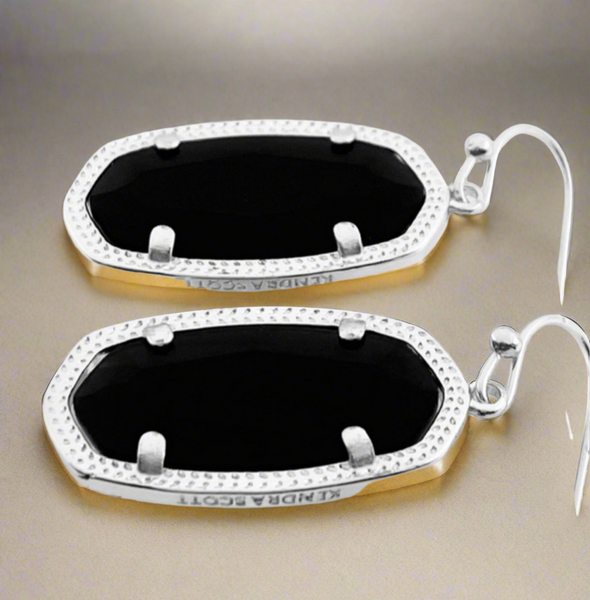 Kendra Scott Dani Silver Rhodium And Black Opaque Glass Earrings