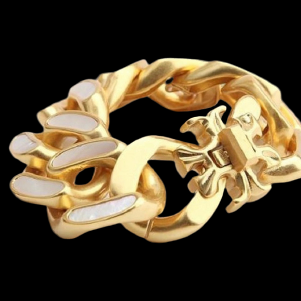 Tory Burch Roxanne Bracelet Chunky Inlay Gold and Mother of Pearl