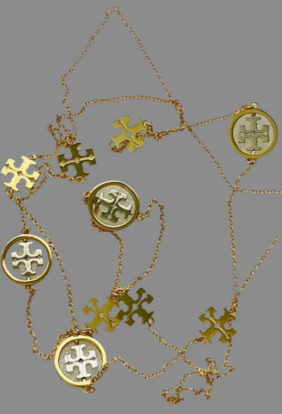 Tory Burch Miller Long Chain Necklace with Tory Logo in Gold and Silver