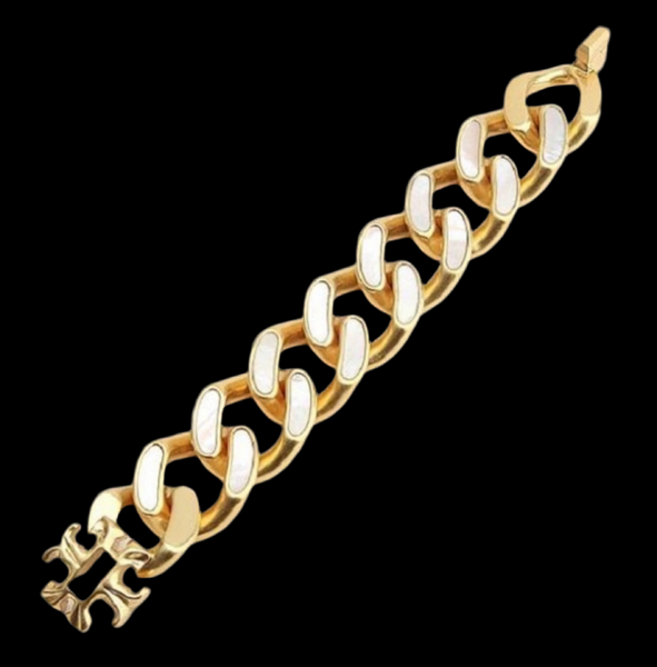 Tory Burch Roxanne Bracelet Chunky Inlay Gold and Mother of Pearl