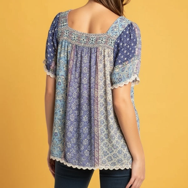 Johnny Was Kichica Padme Blouse in Multicolor Floral Print Tunic Tope Size Large