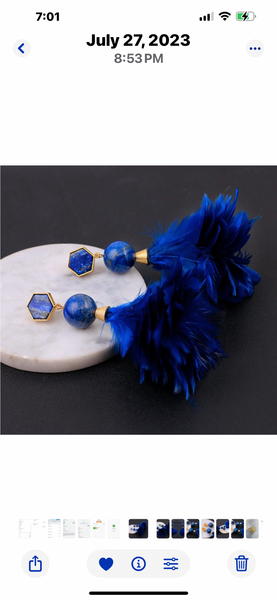 Tory Burch Drop Earrings Gold Plated Lapis Lazul And Feather