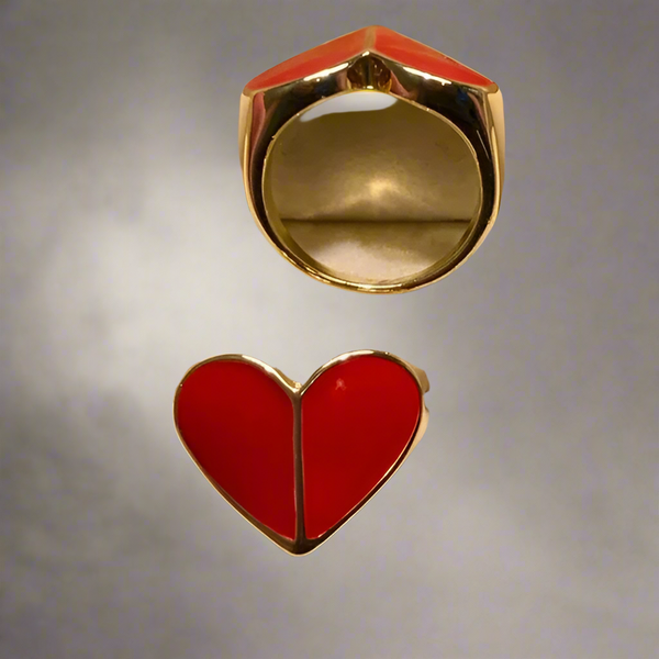 Kate Spade New York Heritage Spade Enamel Heart Ring Gold And Red Size 7