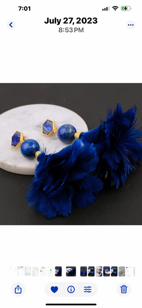Tory Burch Drop Earrings Gold Plated Lapis Lazul And Feather