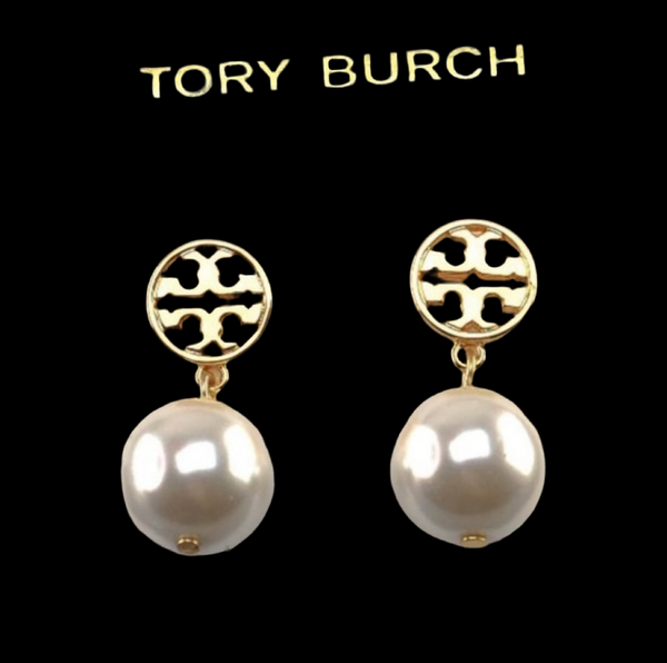 Pendientes colgantes de perlas con logotipo auténtico de Tory Burch