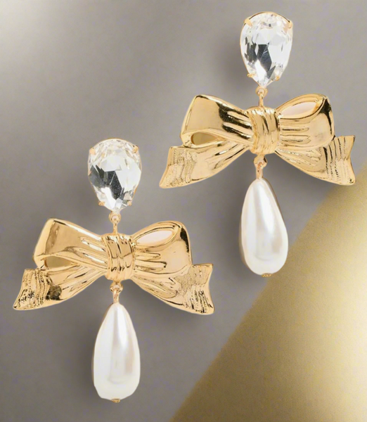 LELET NY Stella Pearl Gold, Crystal And Teardrop Pearl Drop Earrings