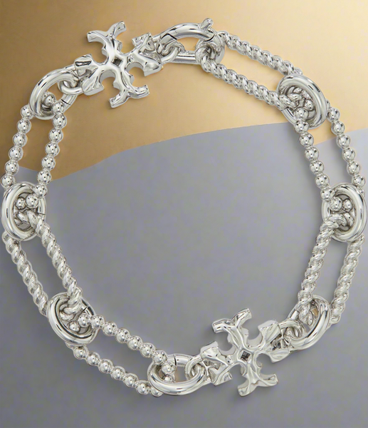Tory Burch Roxanne Bracelet Rope Chain Double-T Shiny Silver Plated