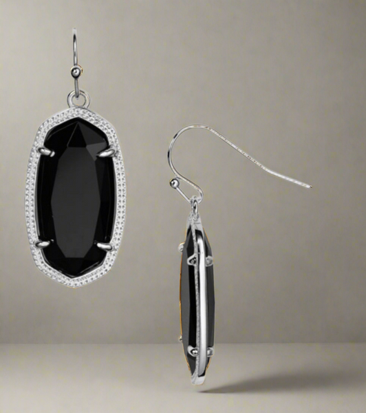 Kendra Scott Dani Silver Rhodium And Black Opaque Glass Earrings