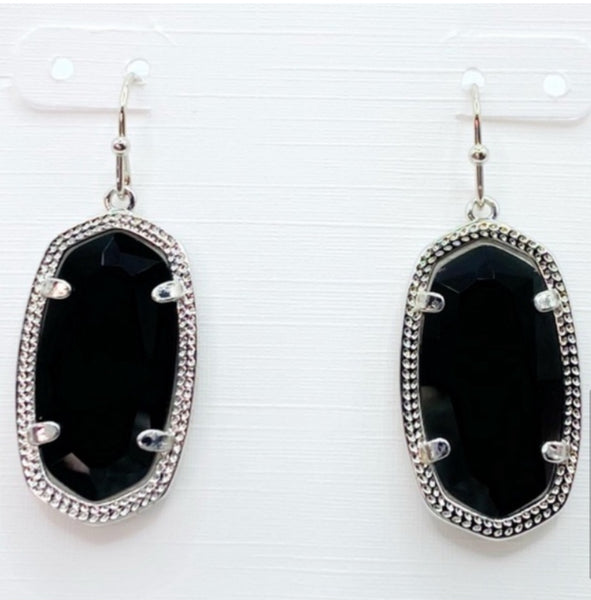 Kendra Scott Dani Silver Rhodium And Black Opaque Glass Earrings