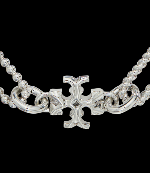 Tory Burch Roxanne Bracelet Rope Chain Double-T Shiny Silver Plated