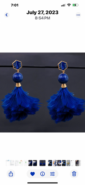 Tory Burch Drop Earrings Gold Plated Lapis Lazul And Feather