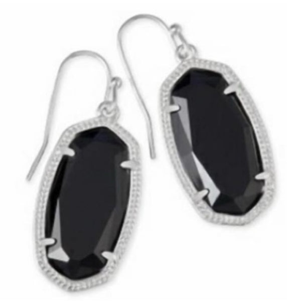 Kendra Scott Dani Silver Rhodium And Black Opaque Glass Earrings