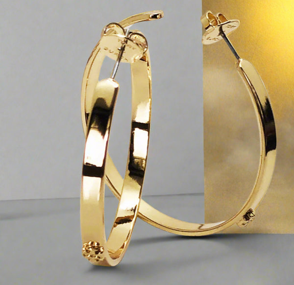 Tory Burch Kira Gold Double T Logo Crest Hoop Earrings