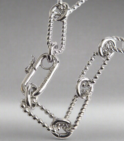 Tory Burch Roxanne Double-T Rope Chain Short Necklace Shiny Silver Plated