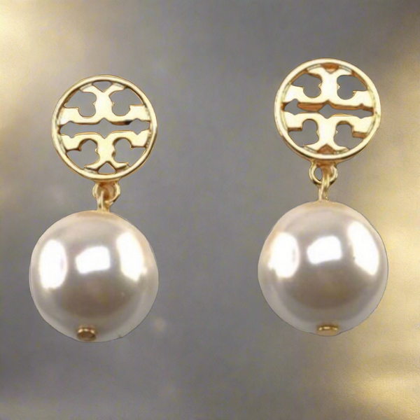 Pendientes colgantes de perlas con logotipo auténtico de Tory Burch