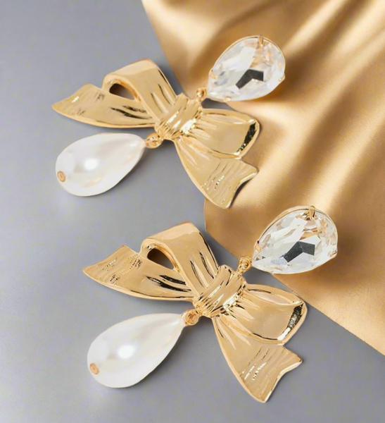 LELET NY Stella Pearl Gold, Crystal And Teardrop Pearl Drop Earrings
