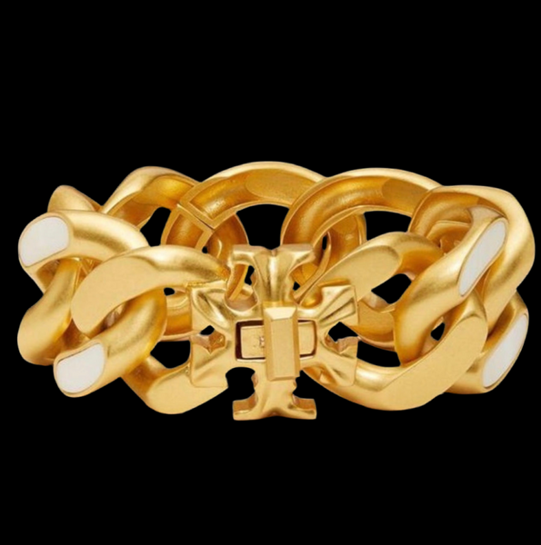 Tory Burch Roxanne Bracelet Chunky Inlay Gold and Mother of Pearl
