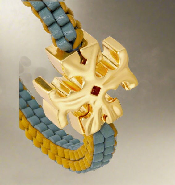 Tory Burch Roxanne Goldtone & Green Yellow Leather Woven Bracelet