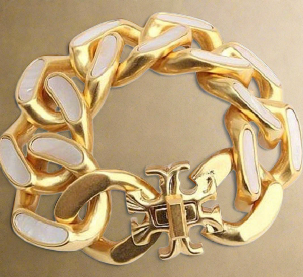 Tory Burch Roxanne Bracelet Chunky Inlay Gold and Mother of Pearl