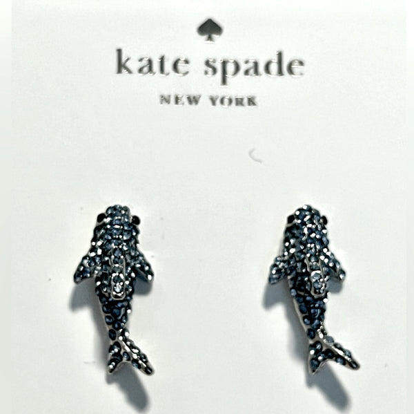 Kate Spade Unsymmetry Blue Cz Shark Blue Whale Dolphin Sliver Stud