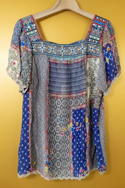 Johnny Was Kichica Padme Blouse in Multicolor Floral Print Tunic Tope Size Large