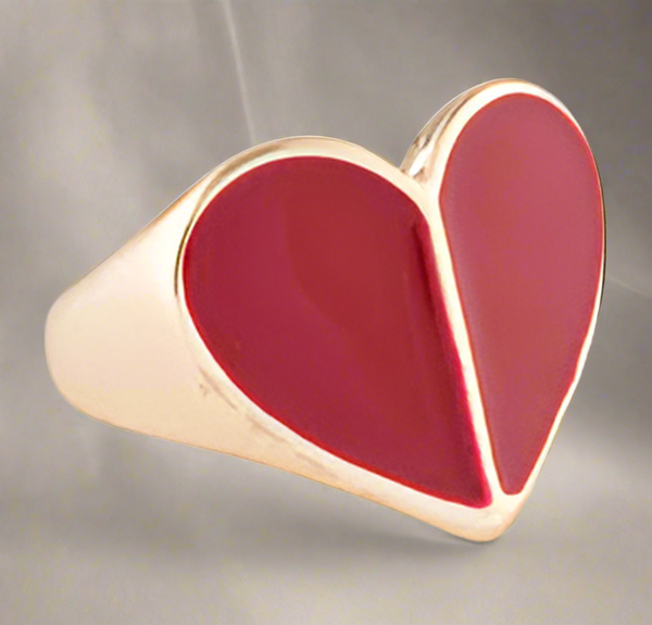 Kate Spade New York Heritage Spade Enamel Heart Ring Gold And Red Size 7