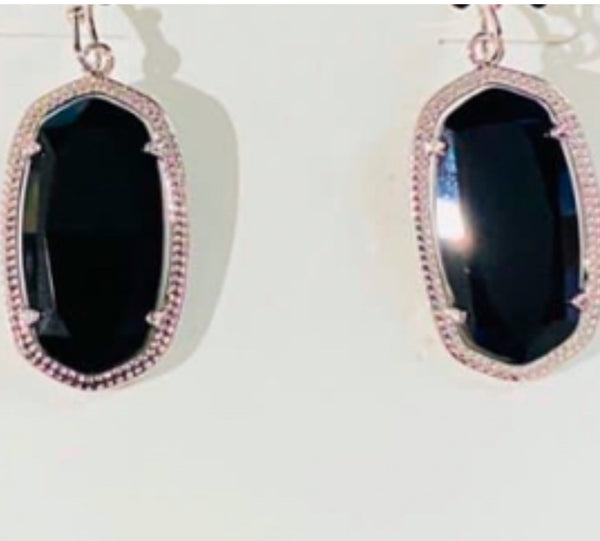 Kendra Scott Dani Silver Rhodium And Black Opaque Glass Earrings