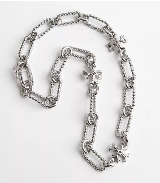 Tory Burch Roxanne Double-T Rope Chain Short Necklace Shiny Silver Plated