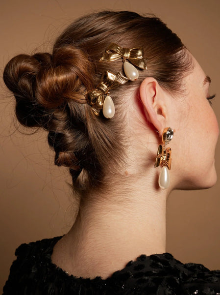 LELET NY Stella Pearl Gold, Crystal And Teardrop Pearl Drop Earrings